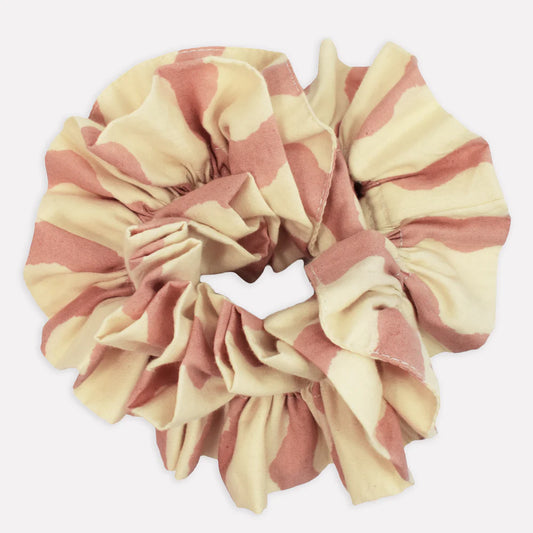 YONDER Cotton Ruffle Scrunchie in Ripple Ice Cream colours on a white background 