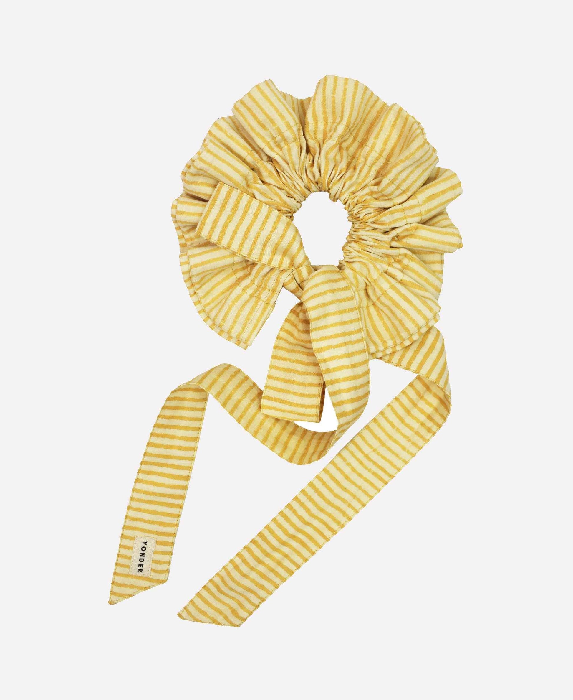 YONDER Cotton Tie Collar in yellow and cream stripe on a white background 