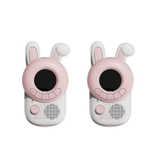 Two pink baby monitors with bunny ears on a white background