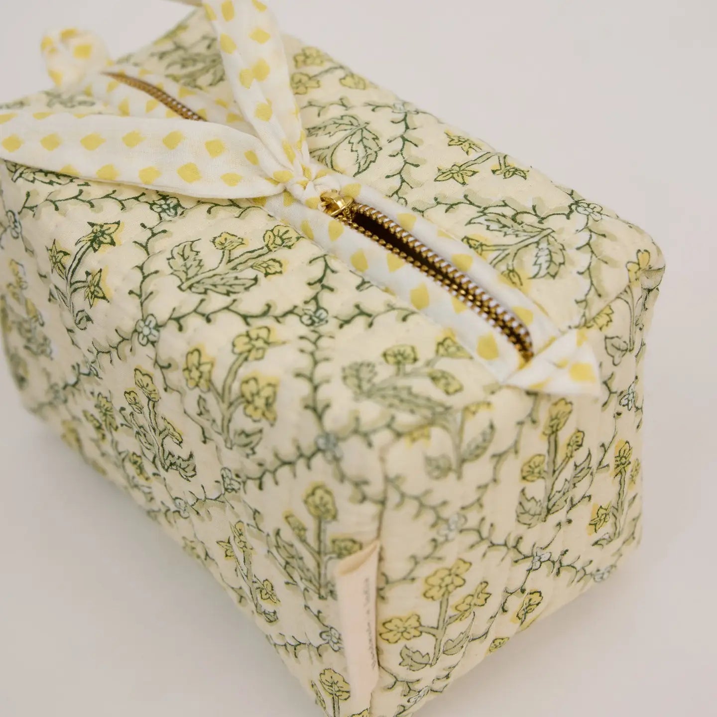 Paper Mirchi Organic Cotton Toiletry Small Bag - Floral Lattice Buttercream