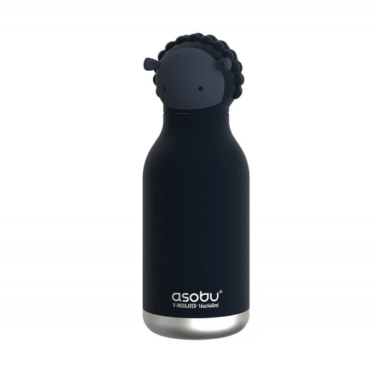 Black sheep insulated bottle with a sheep character lid on a white background