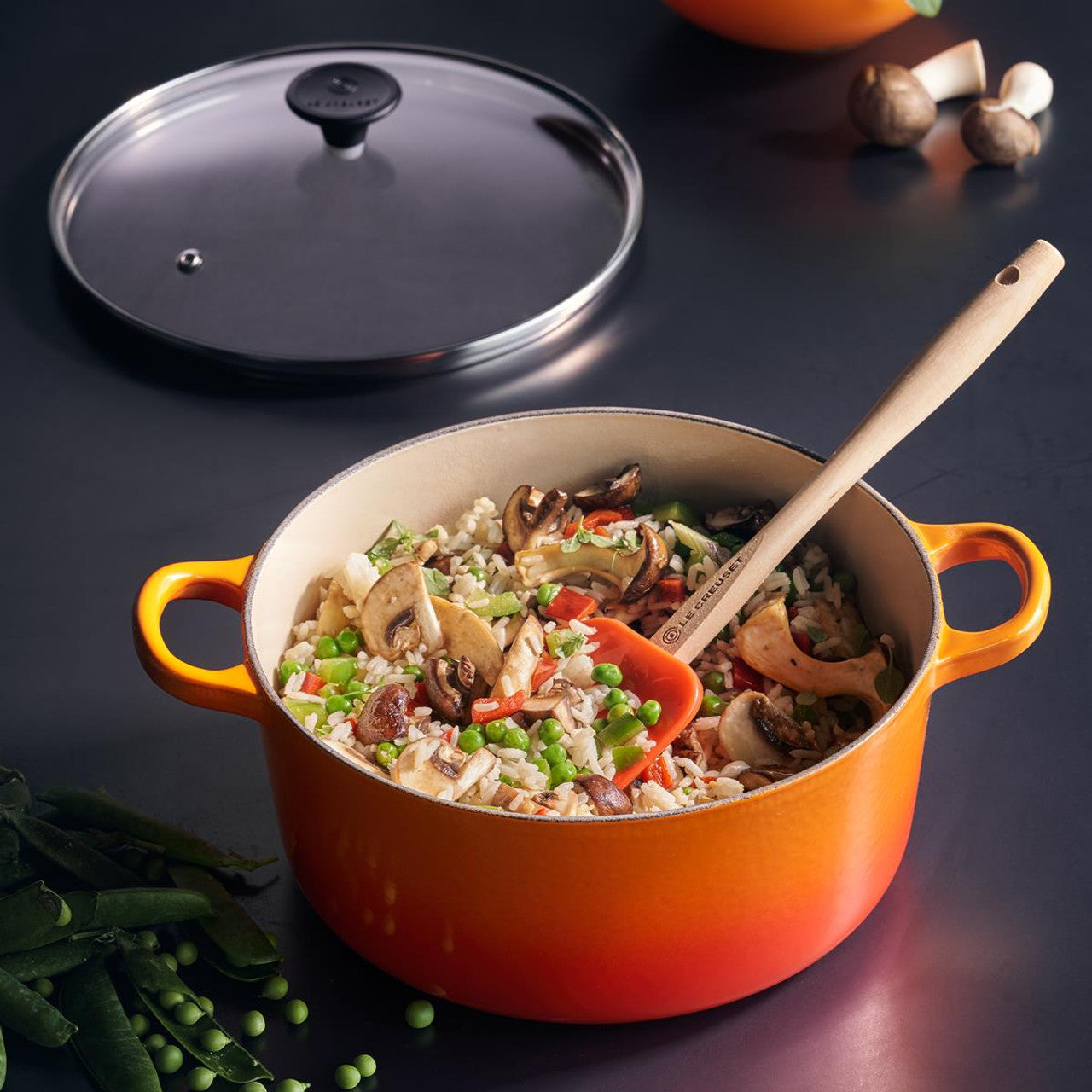 Le Creuset Cast Iron 22cm Round Casserole with Glass Lid in Volcanic