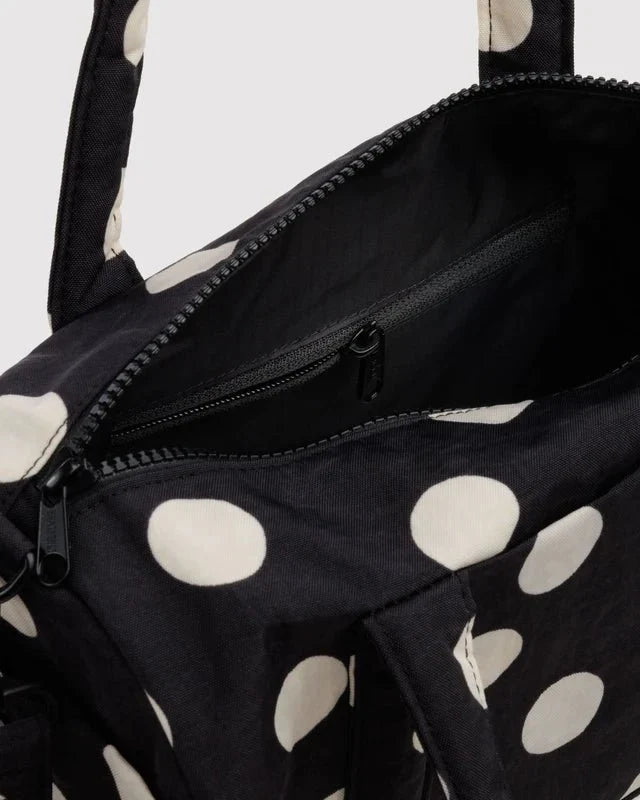 BAGGU Nylon Duffle Bag - Black and Cream Polka Dot