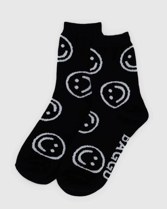 baggu socks in black happy pattern 