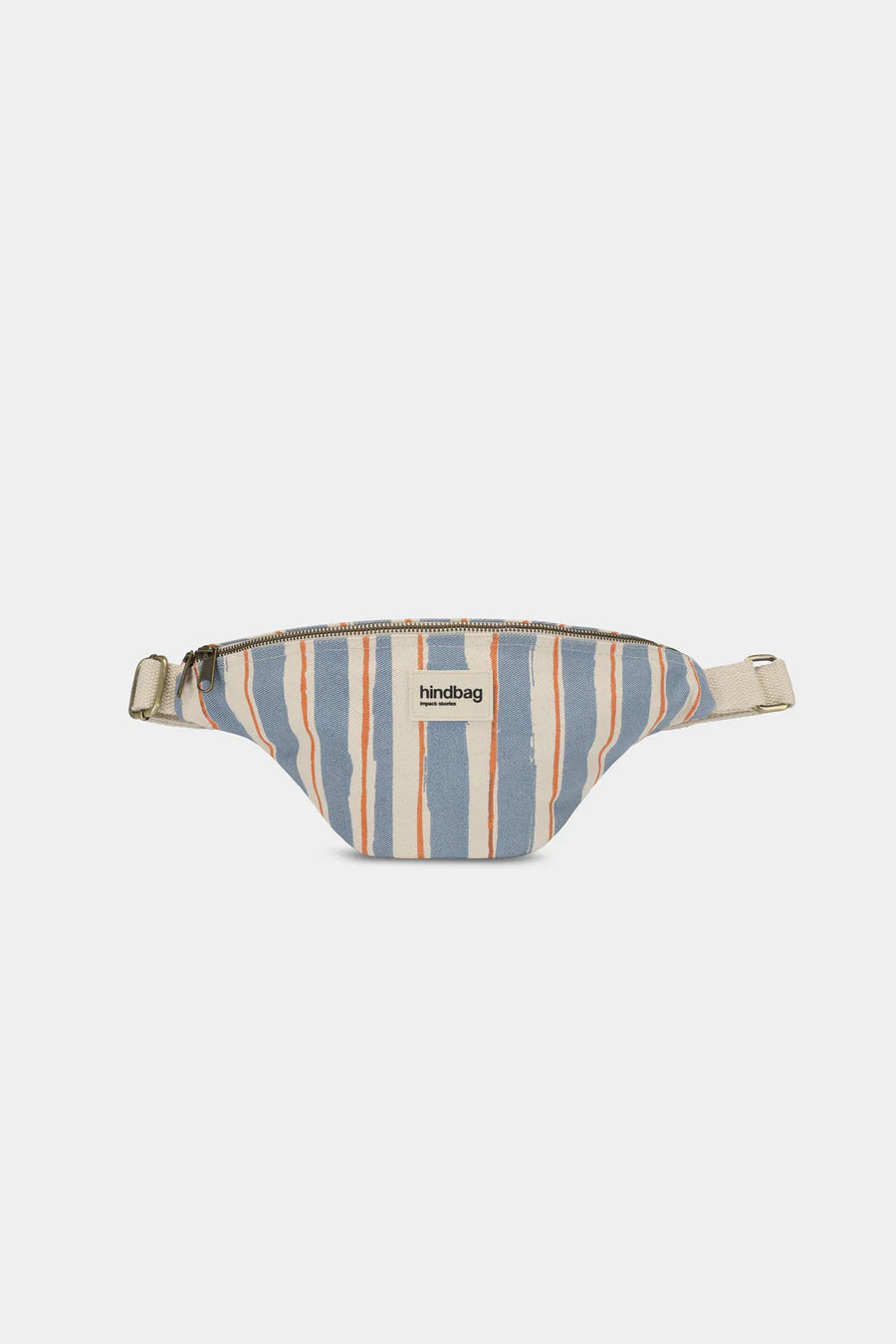 Striped waist bag with 'hindbag' branding on a white background