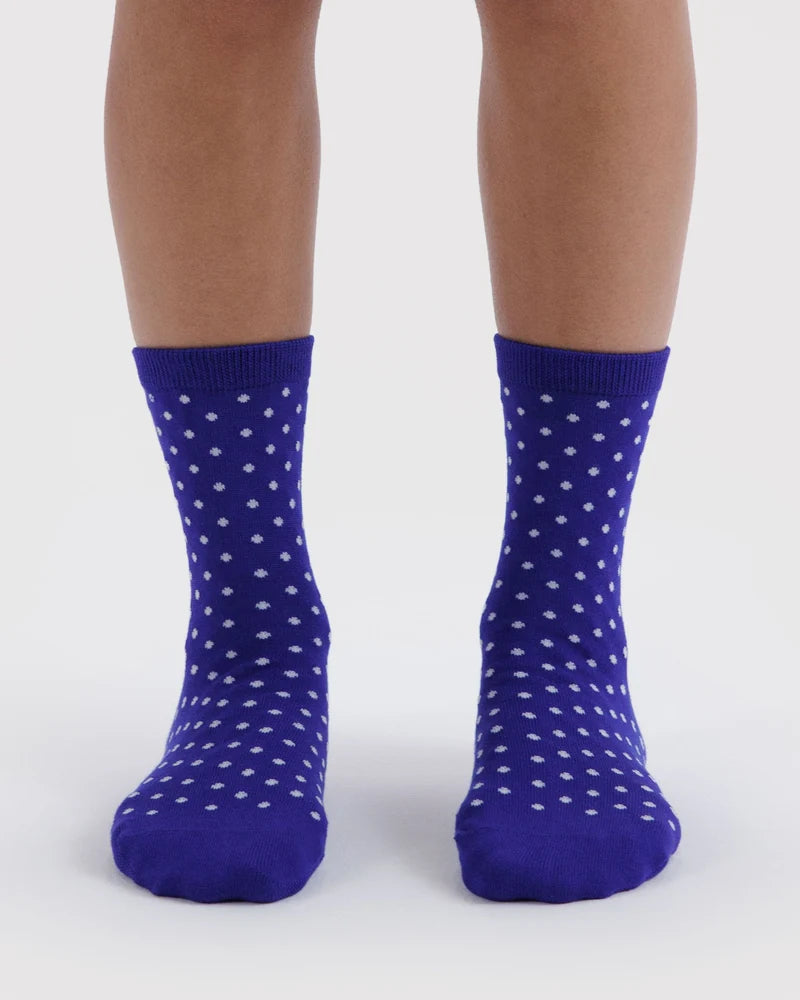 BAGGU Crew Socks - Micro Blue and White Polka Dot