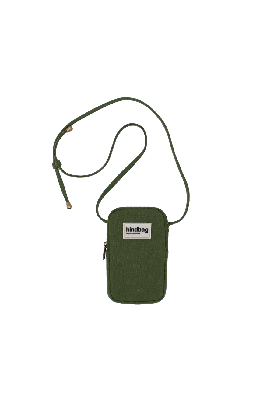 Green crossbody bag with a visible brand label on a white background
