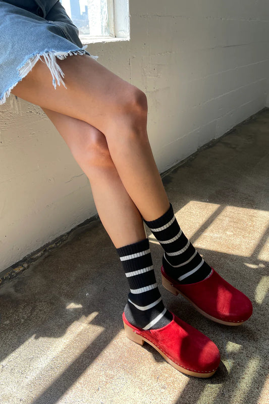 Le Bon Shoppe Striped Boyfriend Socks in Black Stripe 