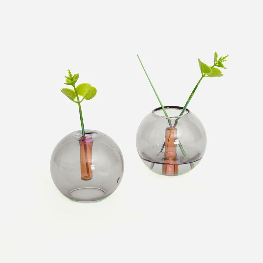 block design mini bubble vase in smoke grey and amber colours