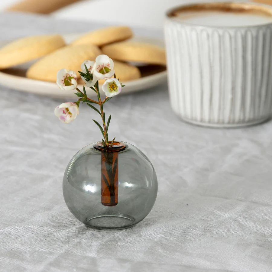 Block Design Mini Bubble Vase - Smoke / Amber