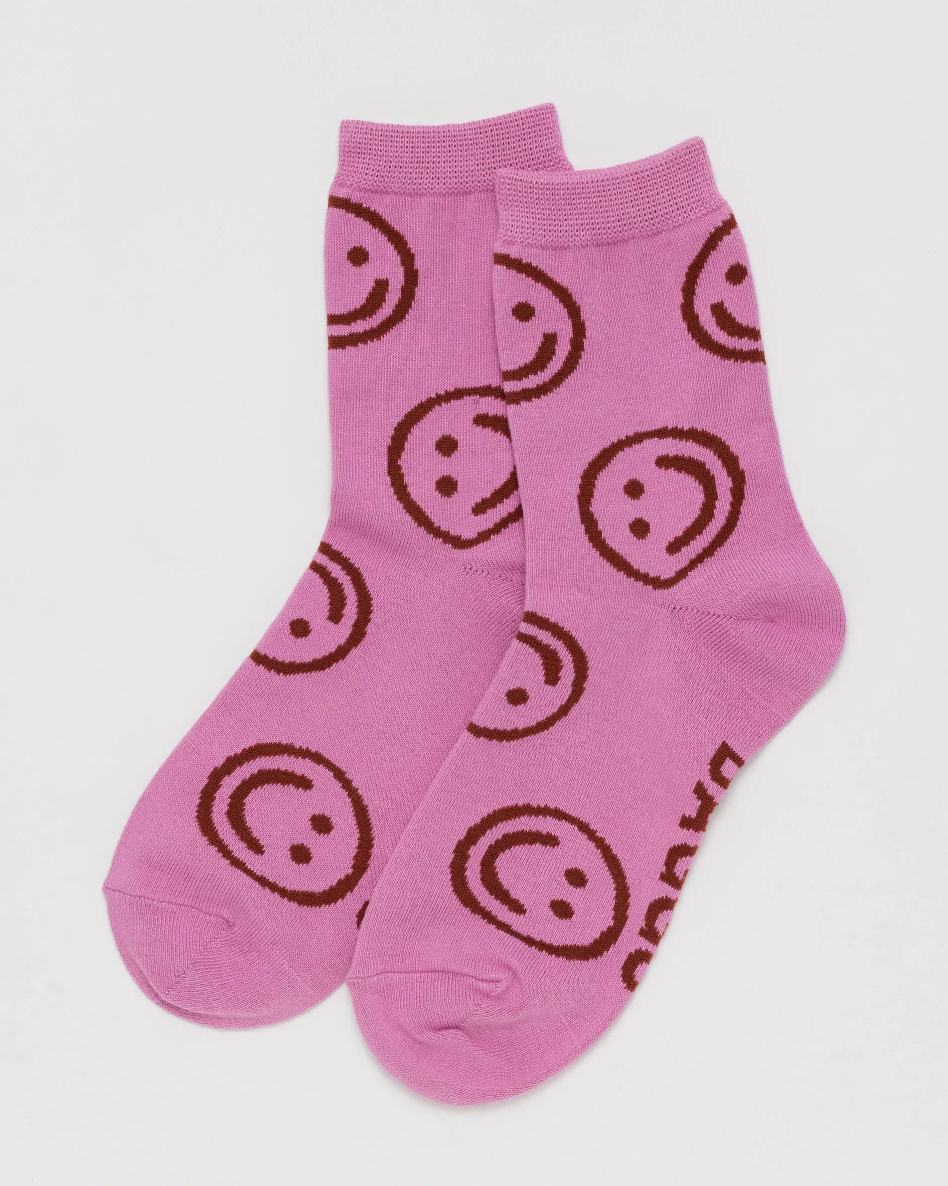 baggu adult crew socks in extra pink happy pattern