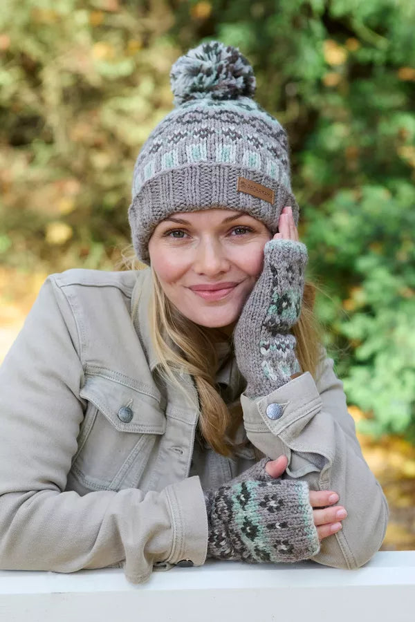 Pachamama Loch Fyne Roll Back Merino Bobble Beanie Green