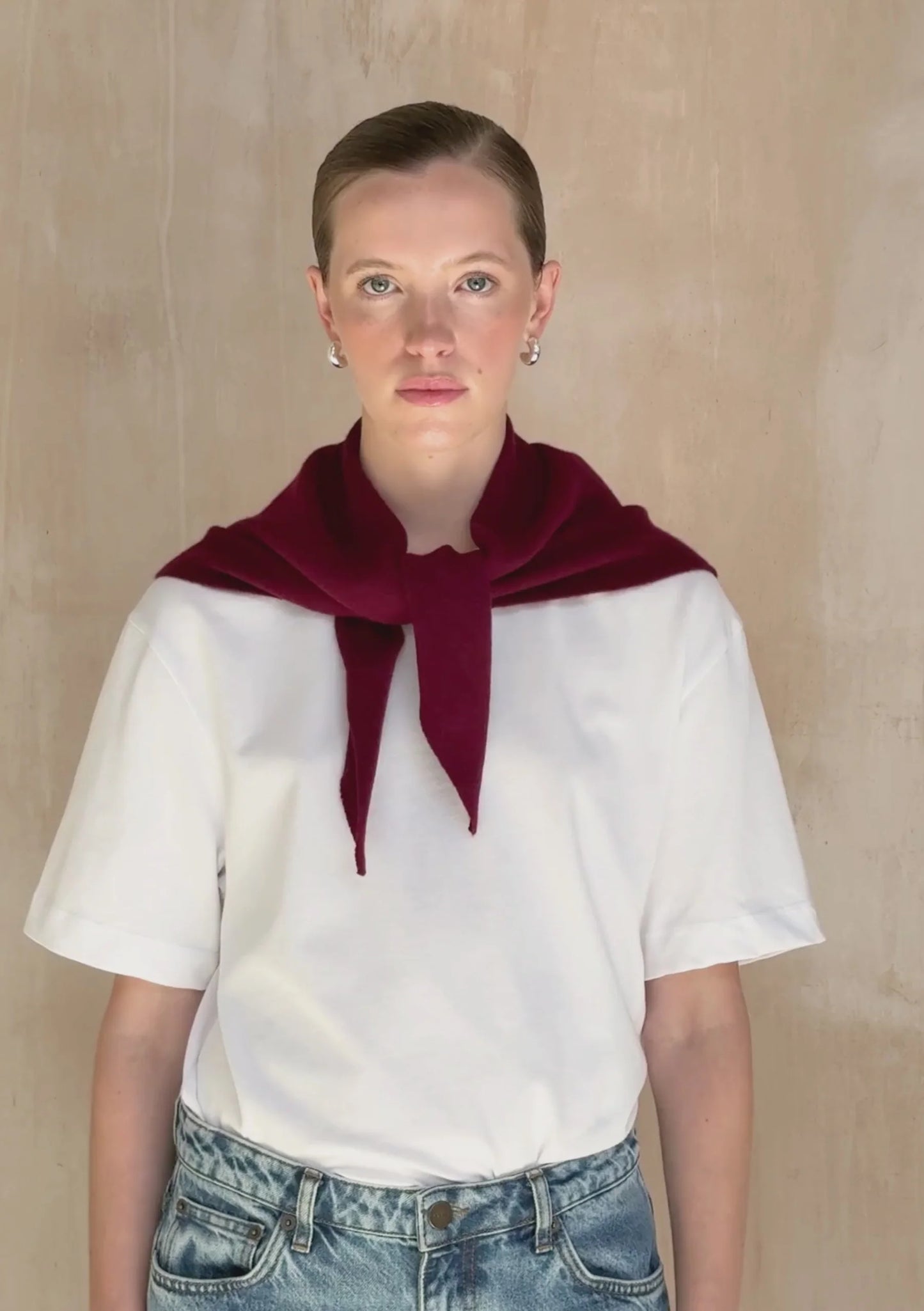 Merino Wool Triangle Scarf - Burgundy