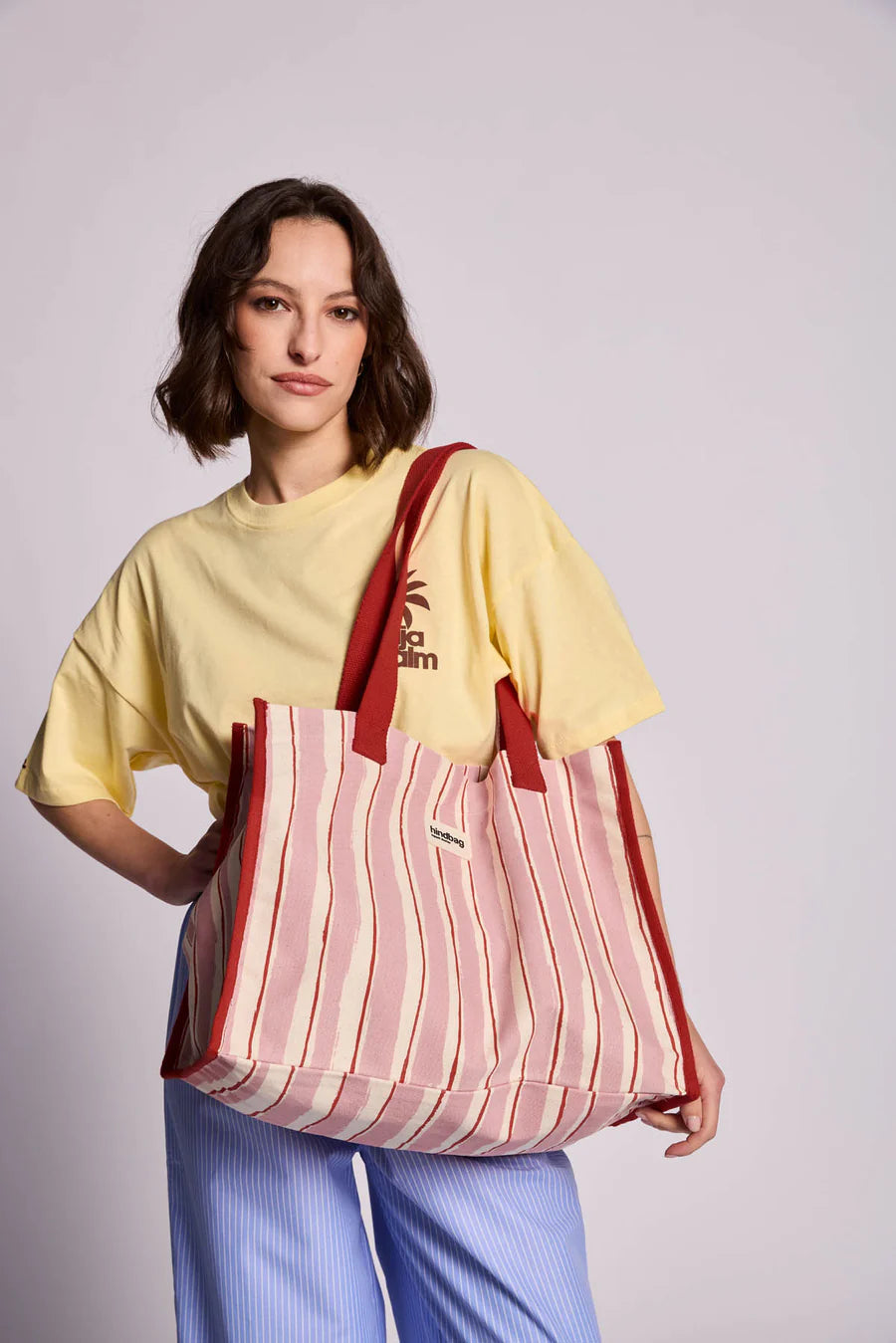 Hindbag Claude Large Tote Bag - Red & Pink Stripes