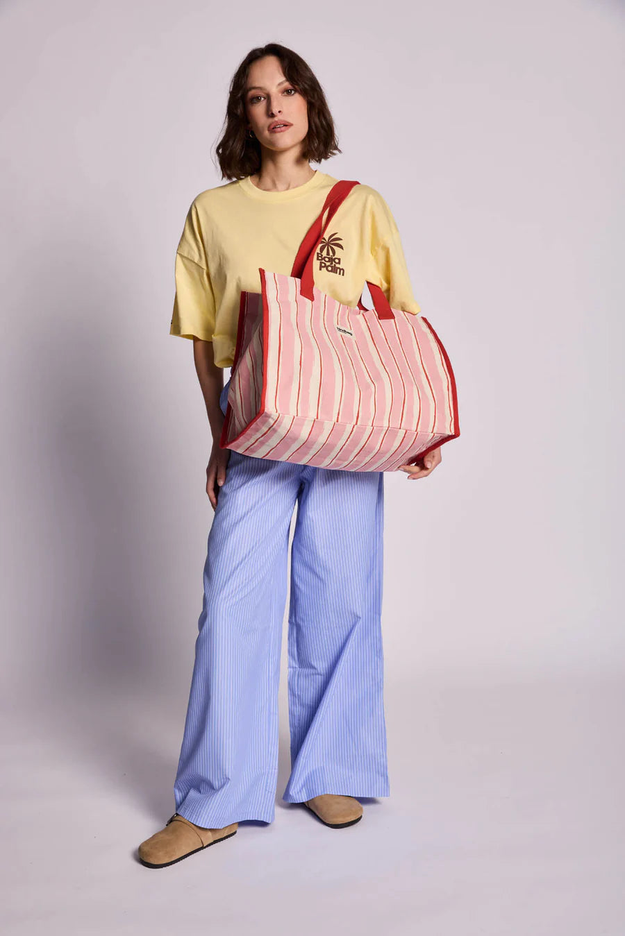 Hindbag Claude Large Tote Bag - Red & Pink Stripes