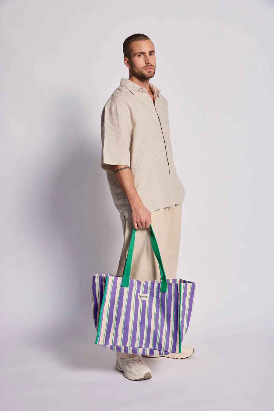 Hindbag Claude Large Tote Bag - Green & Parma Stripes