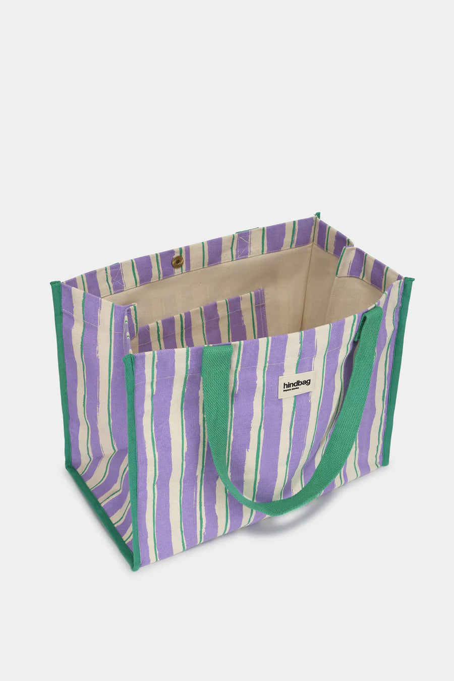 Hindbag Claude Large Tote Bag - Green & Parma Stripes