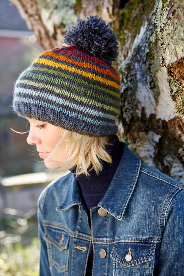 pachamama vancouver bobble beanie with rainbow stripes