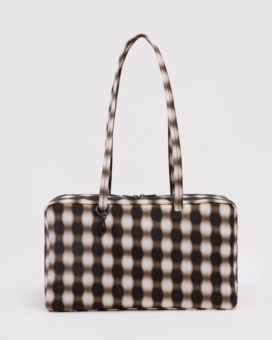 BAGGU Medium Nylon Bowler Bag - Blurred Gingham Brown