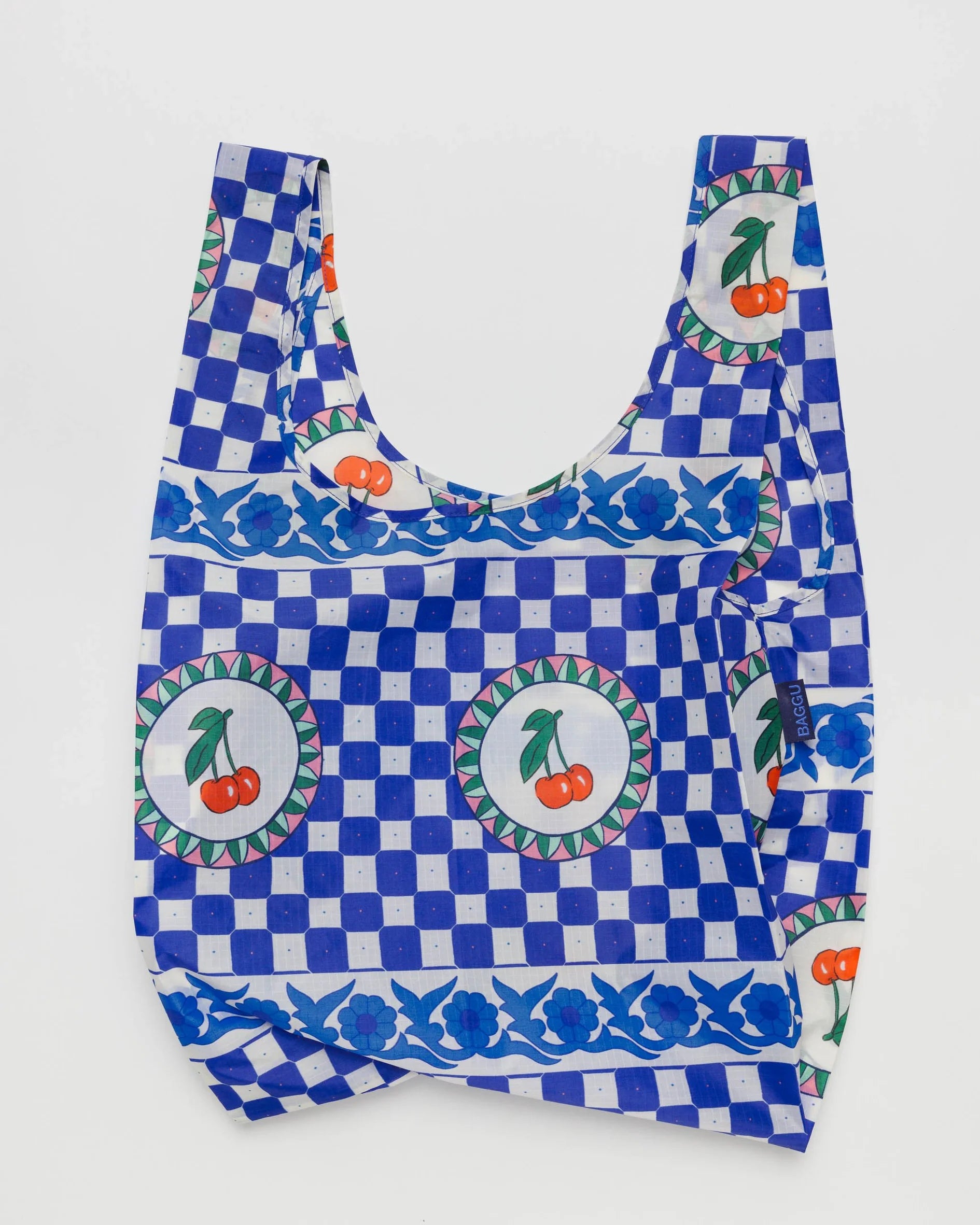 baggu standard reusable bag in cherry tile pattern