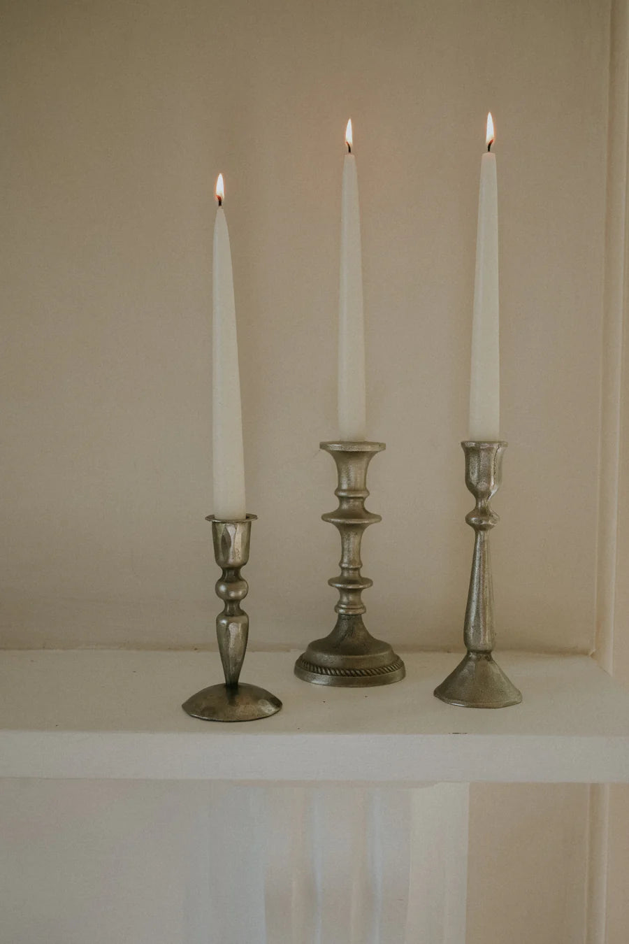 Morgan Wright Antique Silver Hammered Candlestick Large