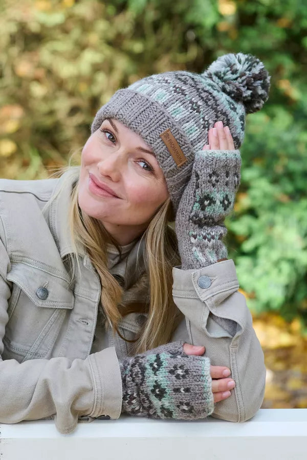 Pachamama Loch Fyne Roll Back Merino Bobble Beanie Green