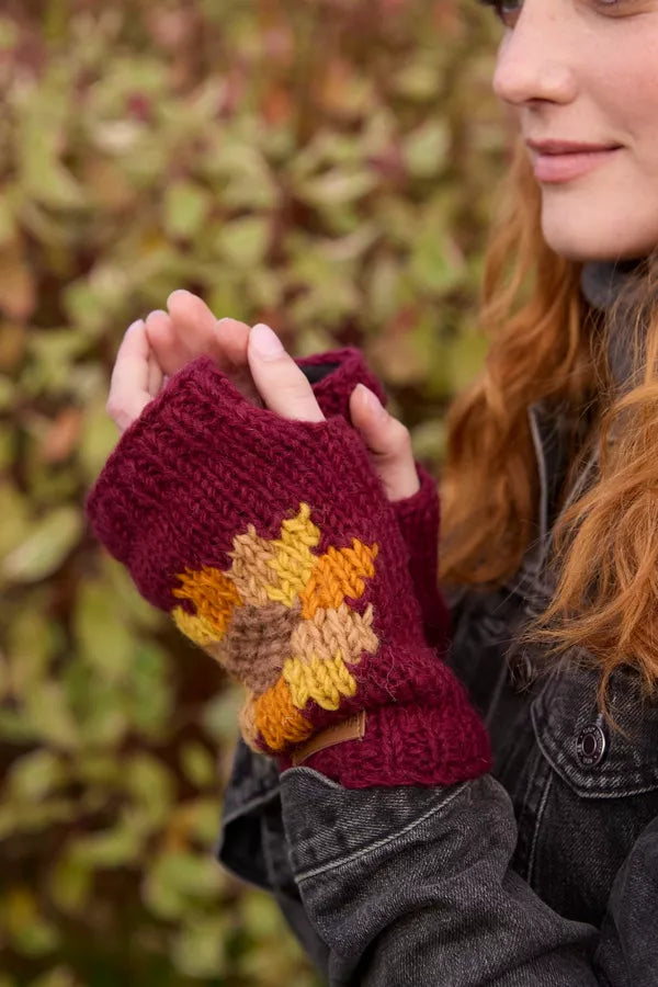 Pachamama Sunflower Burgundy Handwarmer