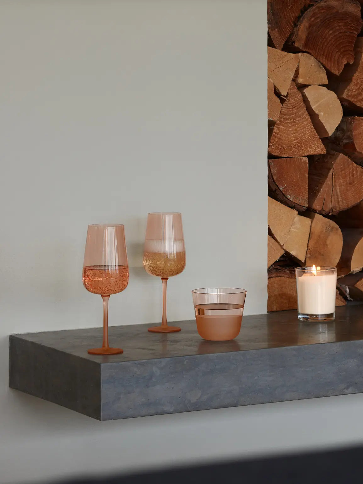 LSA Arc Contrast Flute Glass 280ml Set of 2 - Coral