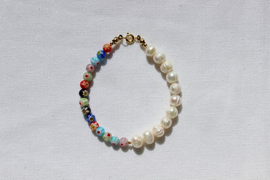 freshwater pearl millefiori glass bracelet