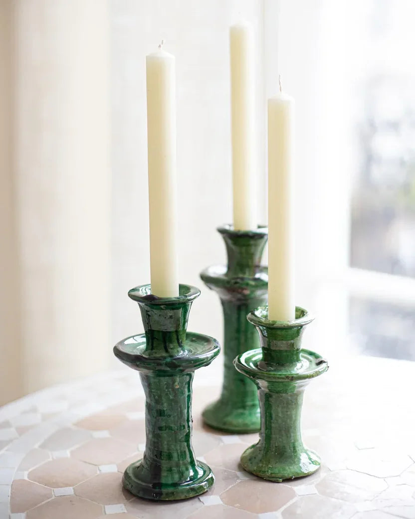 Moroccan White Vintage Tamegroute Candlestick Holder Small