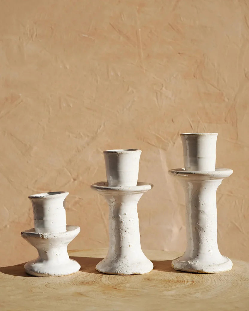 Moroccan White Tamegroute White Candlestick Holder XS