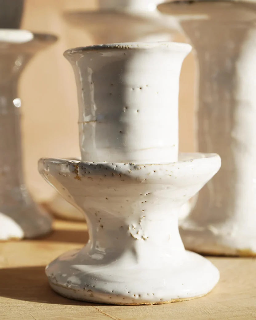 Moroccan White Tamegroute White Candlestick Holder XS