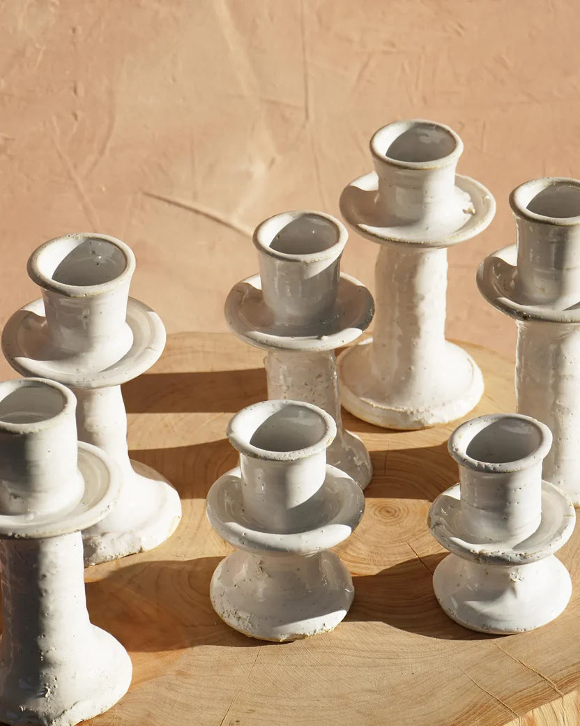 Moroccan White Tamegroute White Candlestick Holder XS