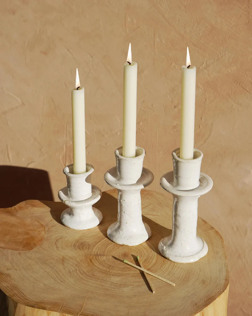 Moroccan White Tamegroute White Candlestick Holder XS