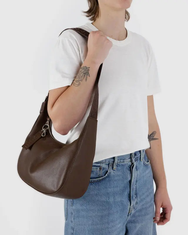 BAGGU Medium Recycled Leather Crescent Bag  - Brown