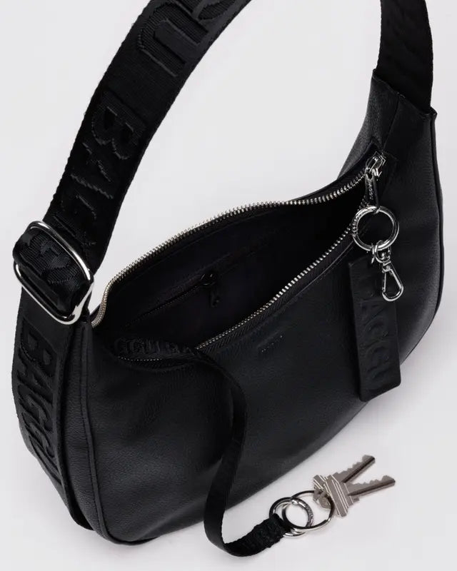 BAGGU Small Recycled Leather Crescent Bag - Black