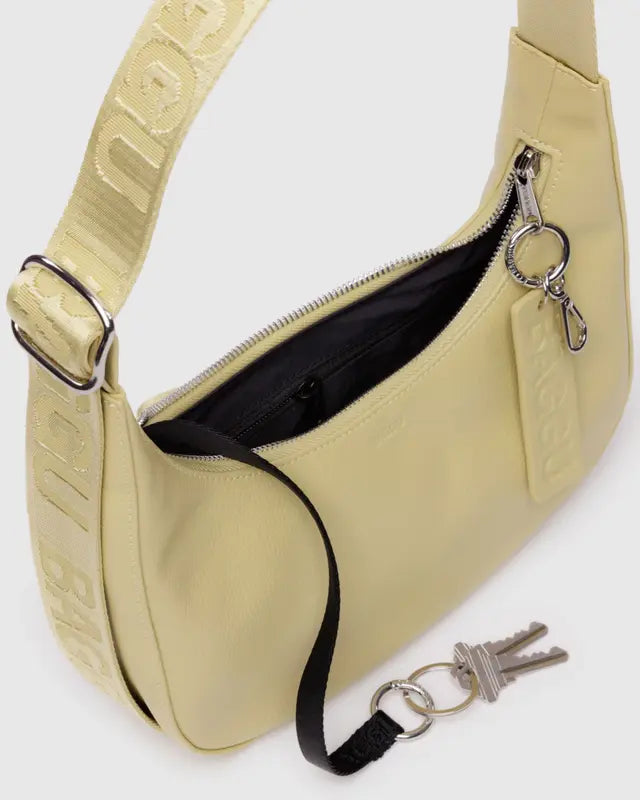 BAGGU Medium Recycled Leather Crescent Bag - Straw