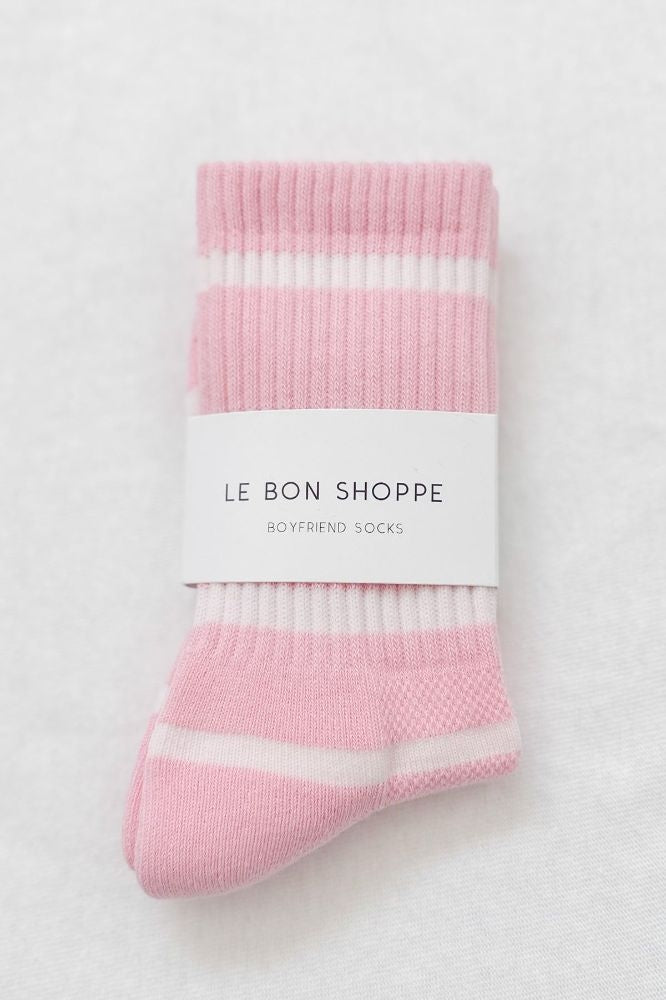 Le Bon Shoppe Striped Boyfriend Socks - Pink White Stripe