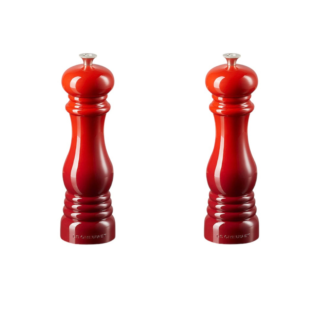 Le Creuset salt and pepper mill set in deep red