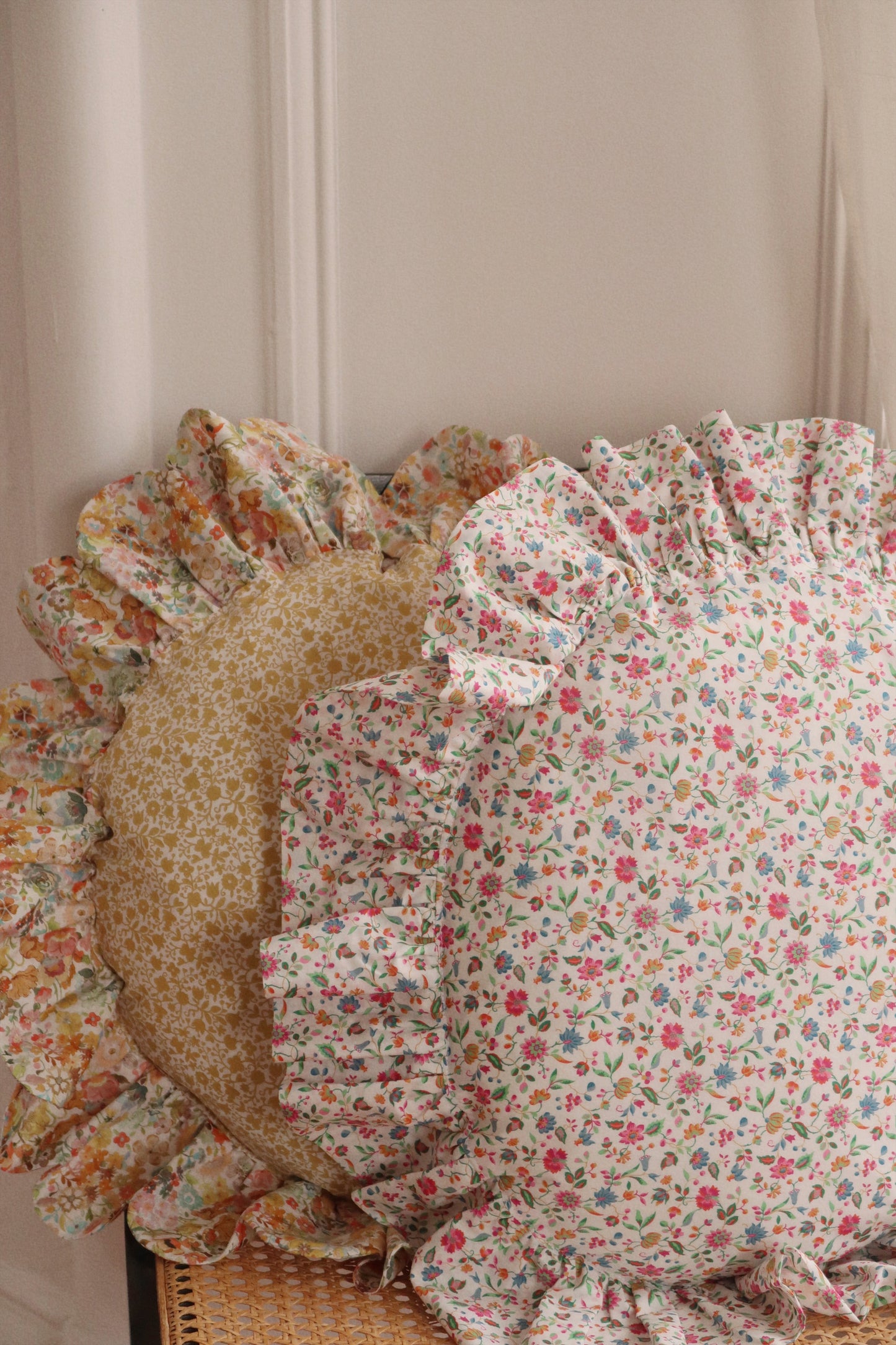 Coco & Wolf Ruffle Edge Cushion Made With Floral Liberty Fabric Luna Belle