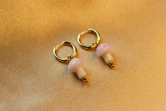 wonder lounge pink mushroom earrings