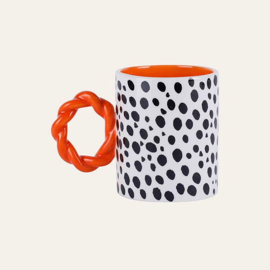 Miguel mug in Hola Bola pattern ( dotted mug with orange handle)