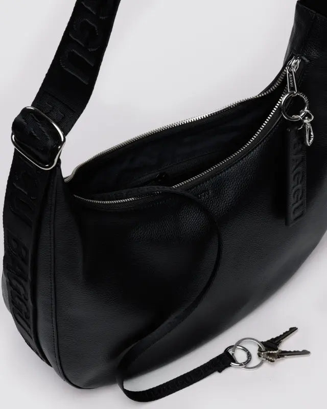 BAGGU Medium Recycled Leather Crescent Bag - Black