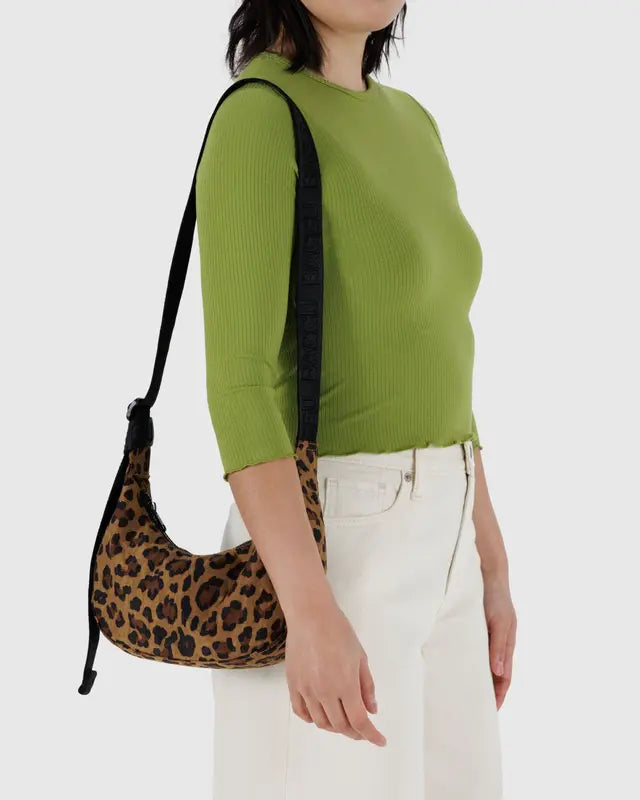 BAGGU Small Nylon Crescent Bag - Leopard