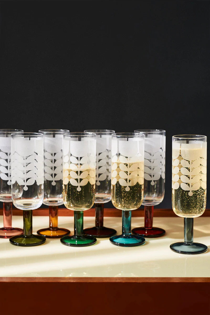 Orla Kiely Atomic Flower Champagne Glasses Set of 4 - Green