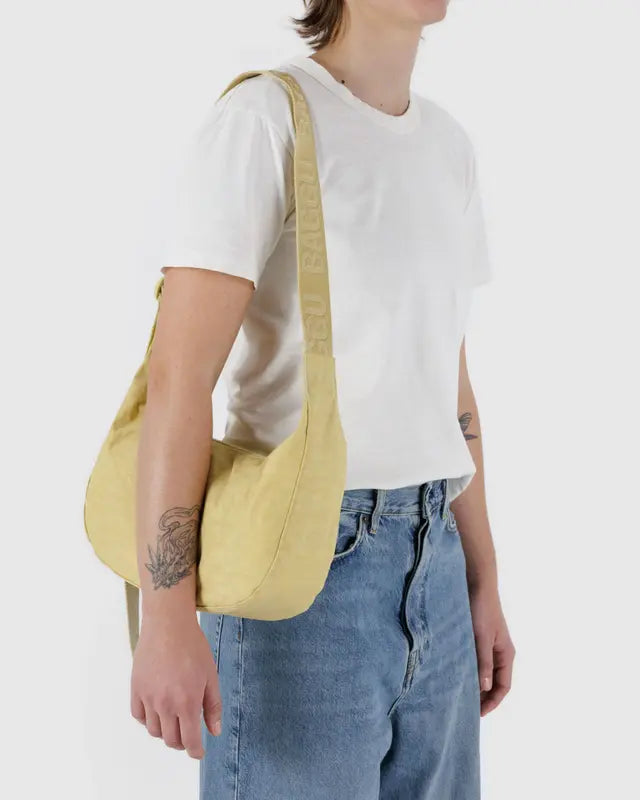 BAGGU Medium Nylon Crescent Bag - Butter