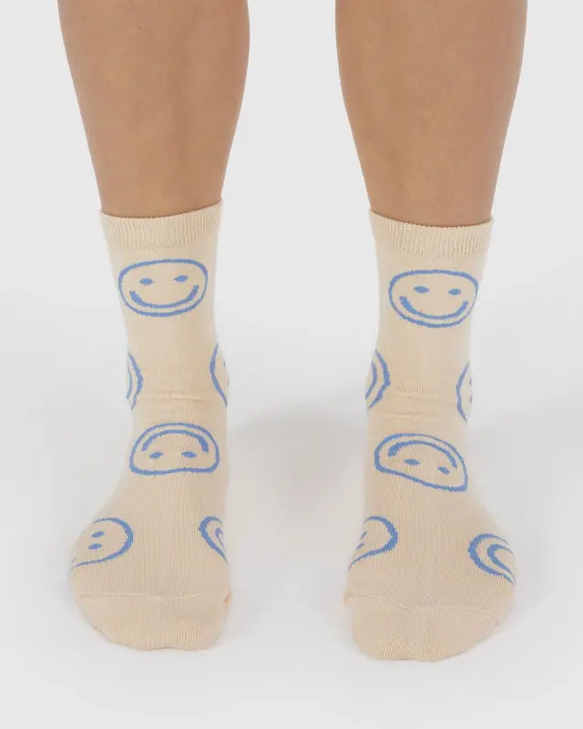 BAGGU BAGGU Adult Crew Sock - Ecru Periwinkle Happy