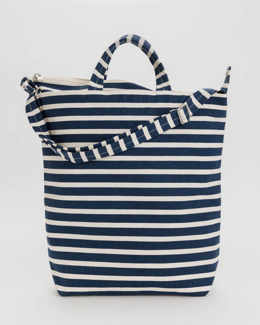 BAGGU zip duck canvas bag in navy and white stripe