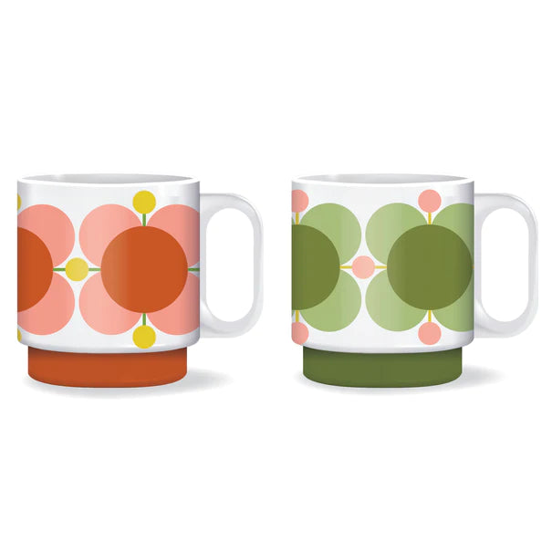 Orla Kiely flower stackable mugs set of 2 in bubblegum pink and basil