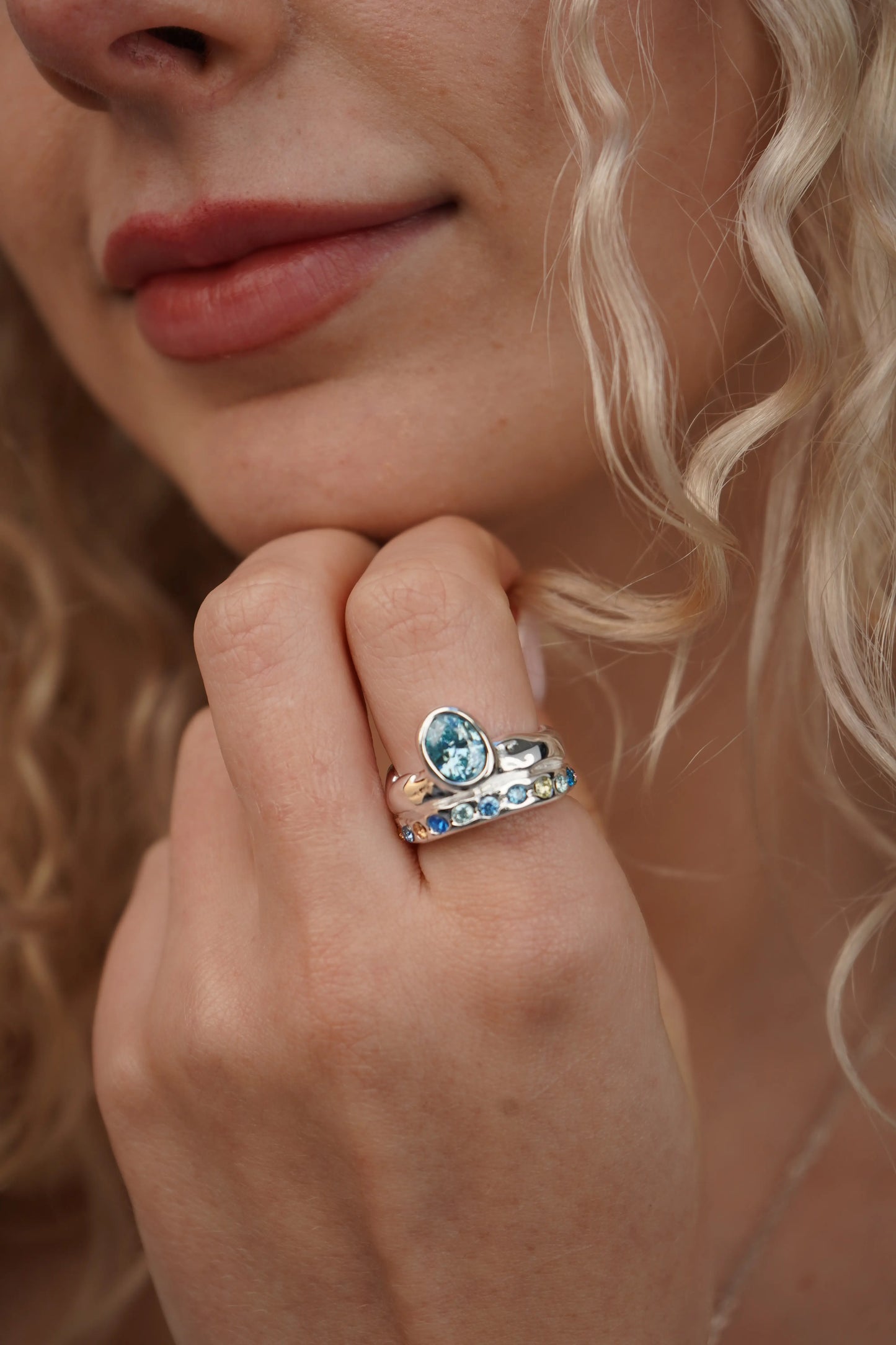 Recreation Jewels Paloma Silver Ring - Light Blue